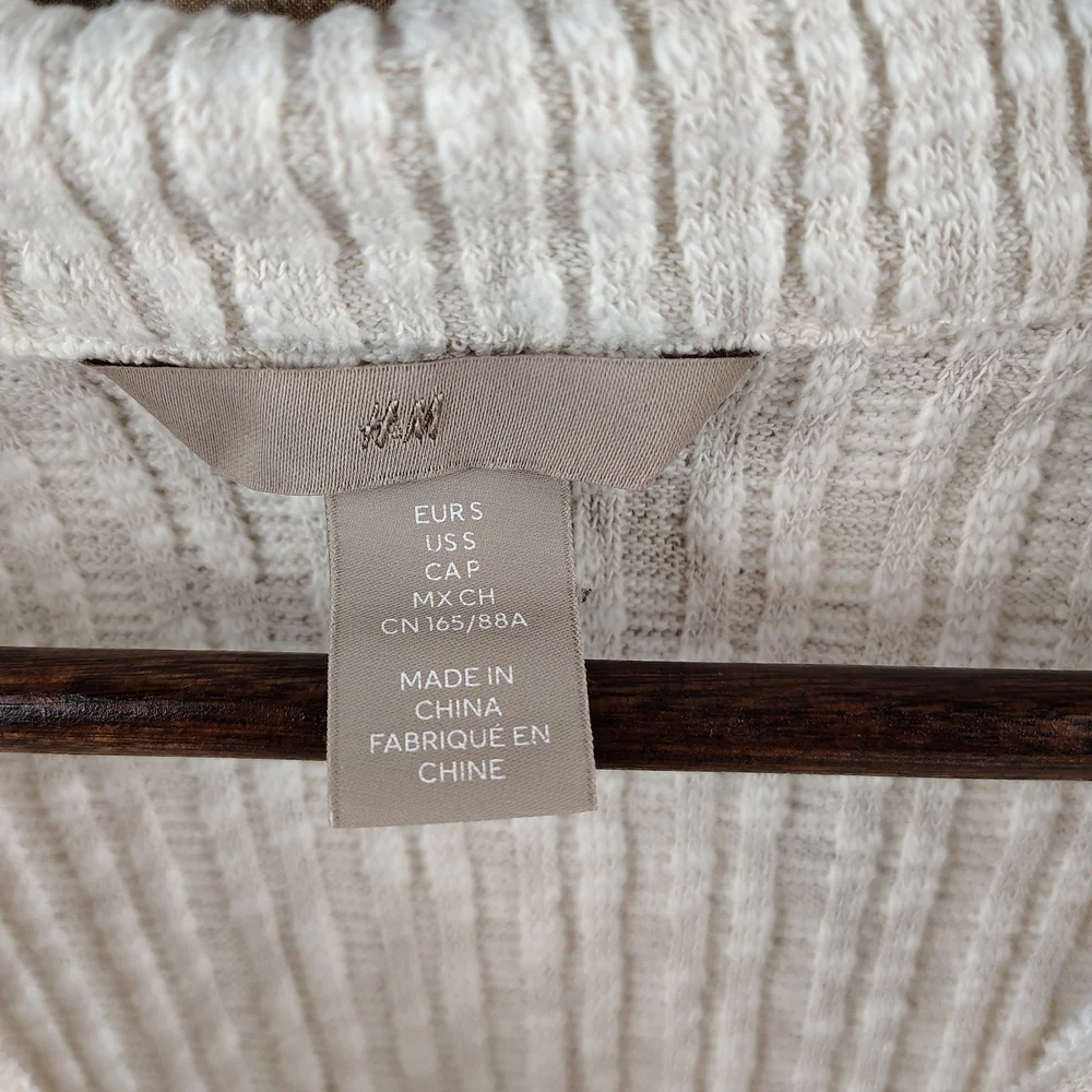 H&M Cream And White Textured Mini Shirt Dress With Collar Women's Size Small - Picture 6 of 12